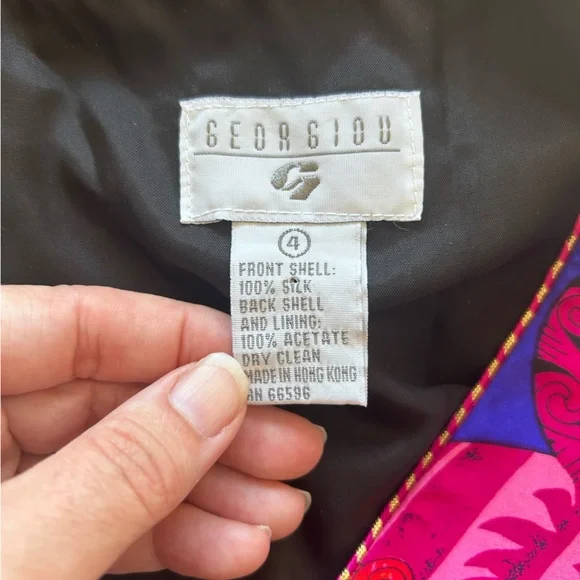 Georgiou Vintage 1980s Sz 4 Multicolor 100% Silk Vest Gold Buttons Adjustable - Picture 7 of 8